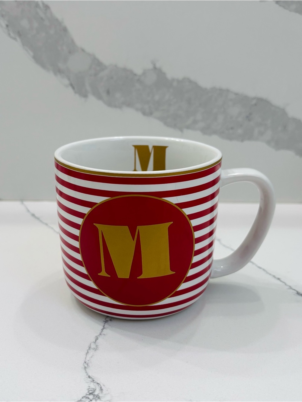 Target Monogrammed Gold “M” Red and White Striped 12 oz. Ceramic Coffee Mug